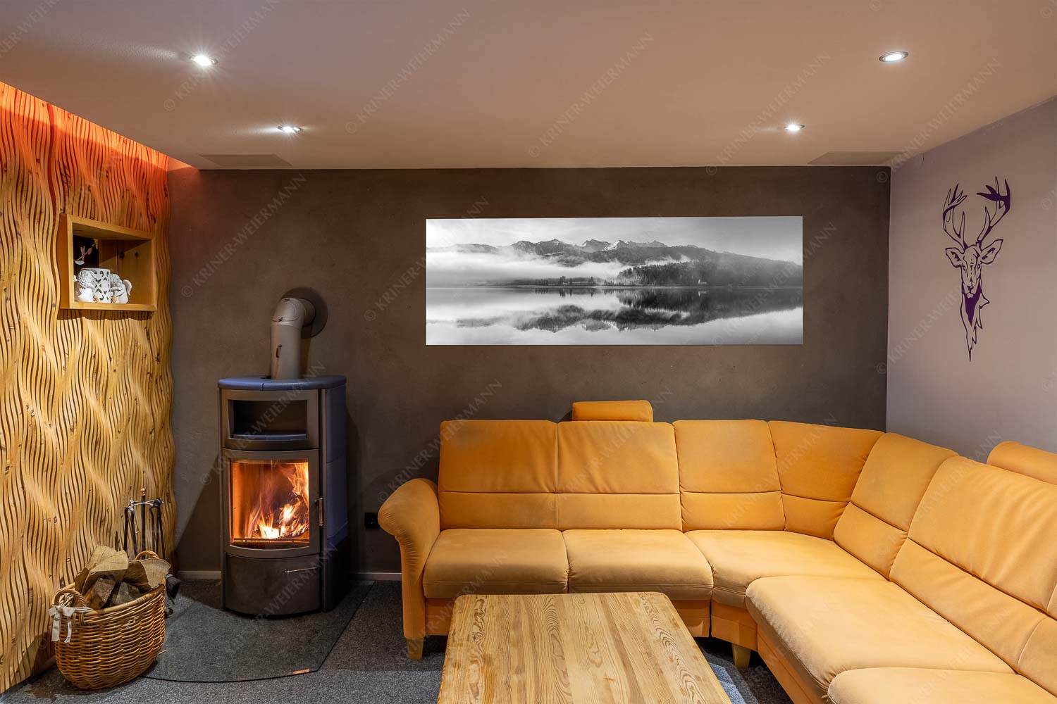 Heimatsymphonie – Größe ca. 180x60cm, Seitenverhältnis 3:1 — Walchensee mit Soierngebirge Wie verzaubert liegt die Halbinsel Zwergern im Walchensee mit Soiernblick - Heimatsymphonie - Größe ca. 180x60cm, Seitenverhältnis 3:1 - Walchensee mit Soierngebirge - weitere Infos unter https://www.kriner-weiermann.de