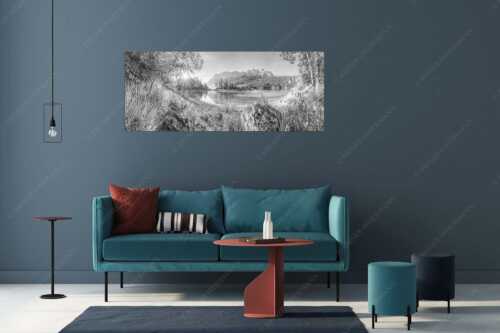 Blick über Eibsee zur Zugspitze im Wettersteingebirge - Heimliche Bucht - Wandbild - Größe ca. 175x70cm, Seitenverhältnis 2,5:1 - Sonnenaufgang am Eibsee mit Zugspitze - weitere Infos unter https://www.kriner-weiermann.de