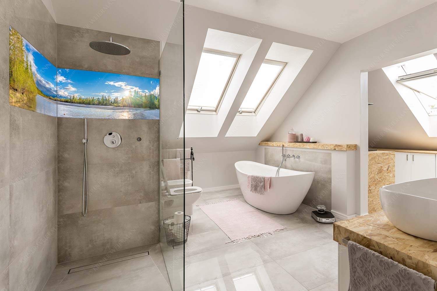 Blick über Isar zum Wetterstein und den Arnspitzen bei Sonnenuntergang - Heimliches Wahrzeichen II - Größe ca. 240x60cm, Seitenverhältnis 4:1 - Isar bei Wallgau mit Arnspitzen - weitere Infos unter https://www.kriner-weiermann.de