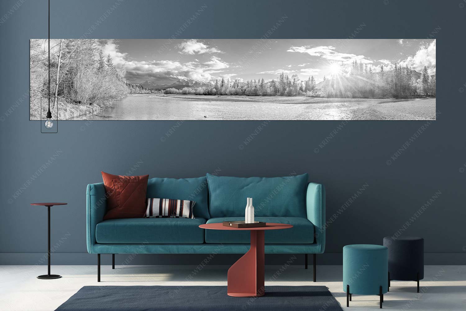 Heimliches Wahrzeichen II – Größe ca. 350x70cm, Seitenverhältnis 5:1 — Isar bei Wallgau mit Arnspitzen Blick über Isar zum Wetterstein und den Arnspitzen bei Sonnenuntergang - Heimliches Wahrzeichen II - Größe ca. 350x70cm, Seitenverhältnis 5:1 - Isar bei Wallgau mit Arnspitzen - weitere Infos unter https://www.kriner-weiermann.de