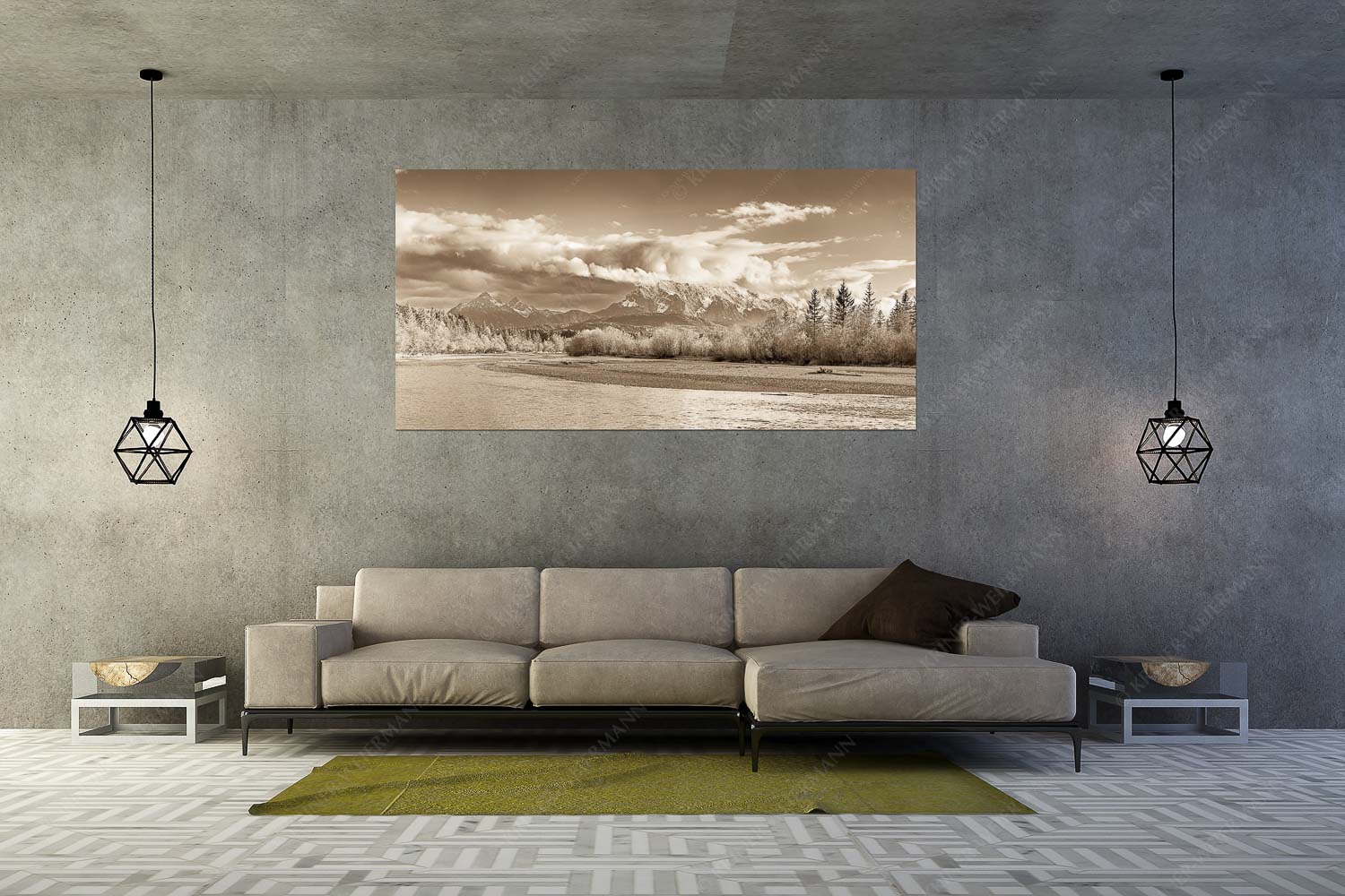 Heimliches Wahrzeichen III – Größe ca. 200x100cm, Seitenverhältnis 2:1 — Isar mit Arnspitzen Blick über die Isar bei Wallgau zum Wettersteingebirge und den Arnspitzen - Heimliches Wahrzeichen III - Größe ca. 200x100cm, Seitenverhältnis 2:1 - Isar mit Arnspitzen - weitere Infos unter https://www.kriner-weiermann.de