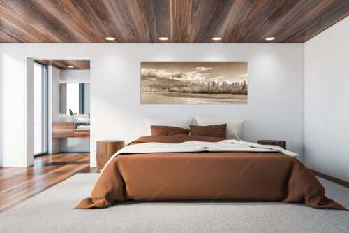 Blick über die Isar bei Wallgau zum Wettersteingebirge und den Arnspitzen - Heimliches Wahrzeichen III - Größe ca. 200x80cm, Seitenverhältnis 2,5:1 - Isar mit Arnspitzen - weitere Infos unter https://www.kriner-weiermann.de
