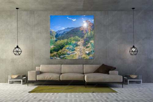 Bunt färben sich die Ebereschen im Herbst rund um den Soiernkessel - Herbst am Soiern - Größe ca. 160x160cm, Seitenverhältnis 1:1 - Soiernspitze mit Soiernsee - weitere Infos unter https://www.kriner-weiermann.de