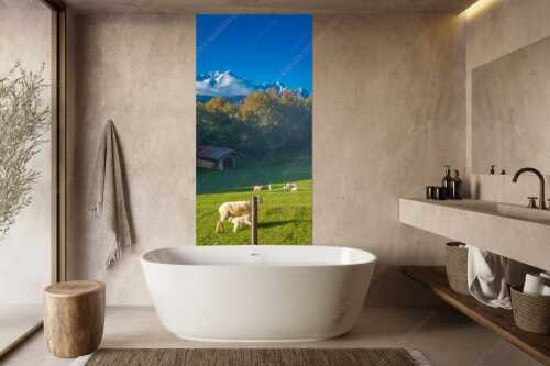 Bergschafe an der Pfeifferalm mit Zugspitzmassiv im Hintergrund - Herbstliche Schafweiden - Größe ca. 100x200cm, Seitenverhältnis 1:2 - Schafe mit Alpspitze - weitere Infos unter https://www.kriner-weiermann.de