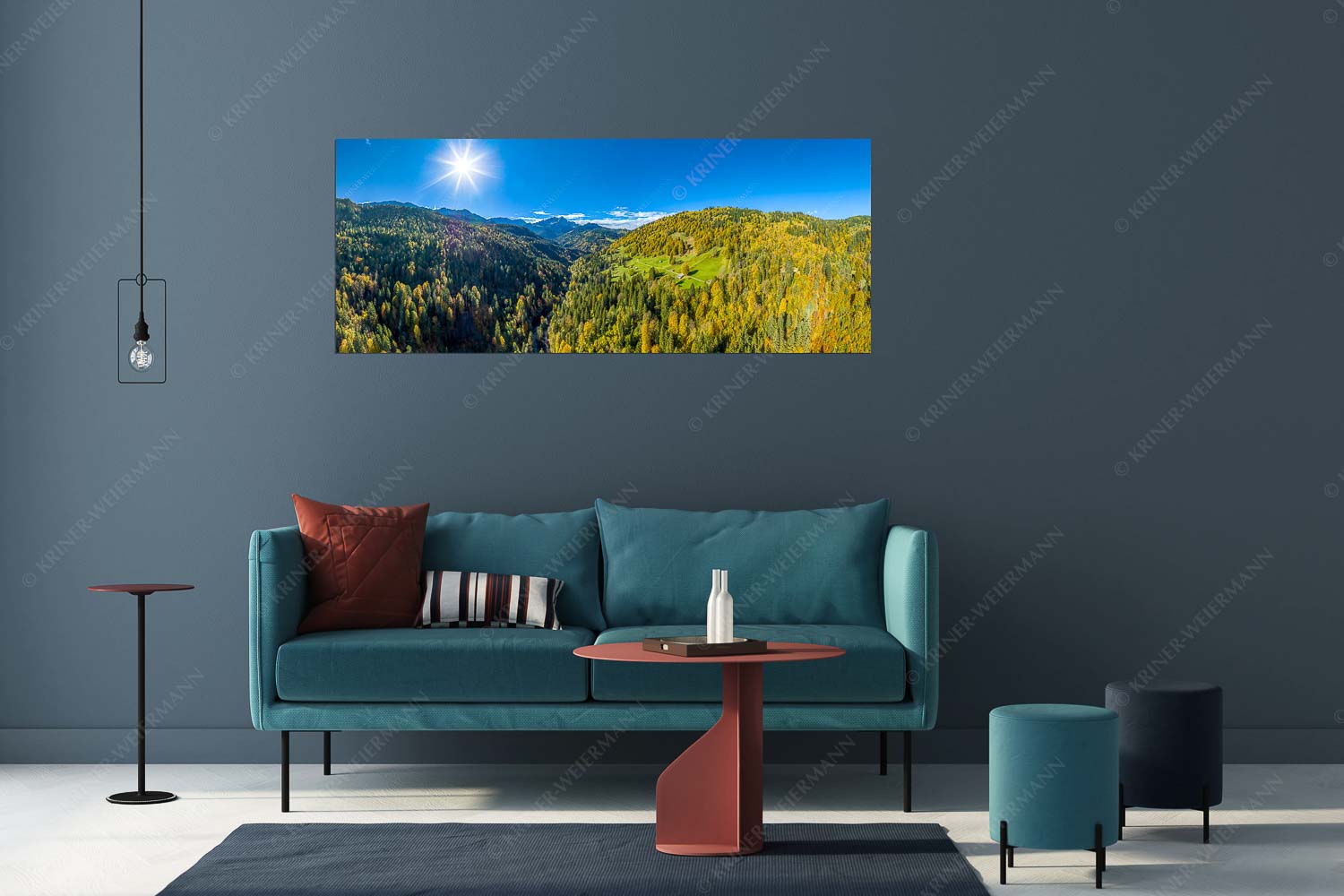 Herbstliches Hintergraseck – Größe ca. 175x70cm, Seitenverhältnis 2,5:1 — Alpspitze im Wetterstein Blick über Hintergraseck zur Alpspitze und Wettersteingebirge - Herbstliches Hintergraseck - Größe ca. 175x70cm, Seitenverhältnis 2,5:1 - Alpspitze im Wetterstein - weitere Infos unter https://www.kriner-weiermann.de