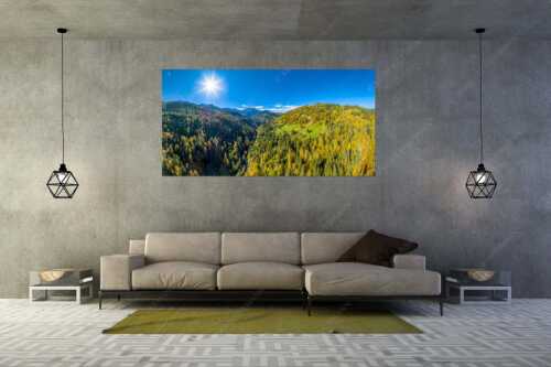 Blick über Hintergraseck zur Alpspitze und Wettersteingebirge - Herbstliches Hintergraseck - Größe ca. 200x100cm, Seitenverhältnis 2:1 - Alpspitze im Wetterstein - weitere Infos unter https://www.kriner-weiermann.de