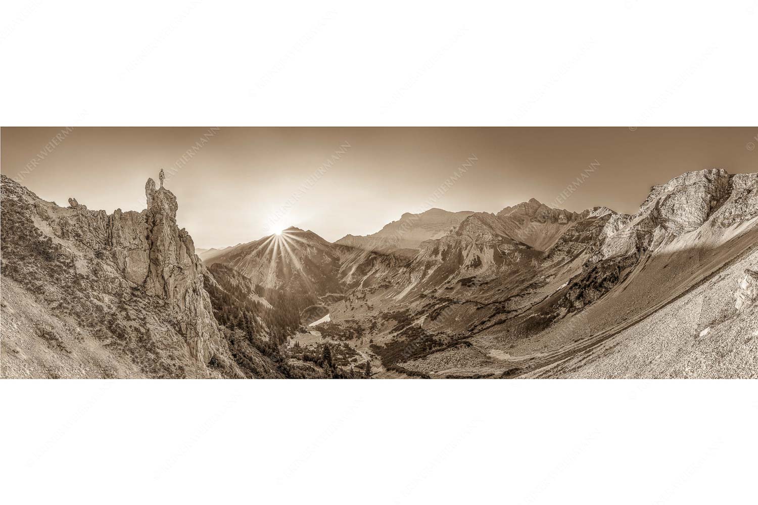 Ich sehe was du nicht siehst – Seitenverhältnis 3:1 — Klettern im Karwendel Spitzenerlebnis beim Sonnenaufgang im Soierngebirge