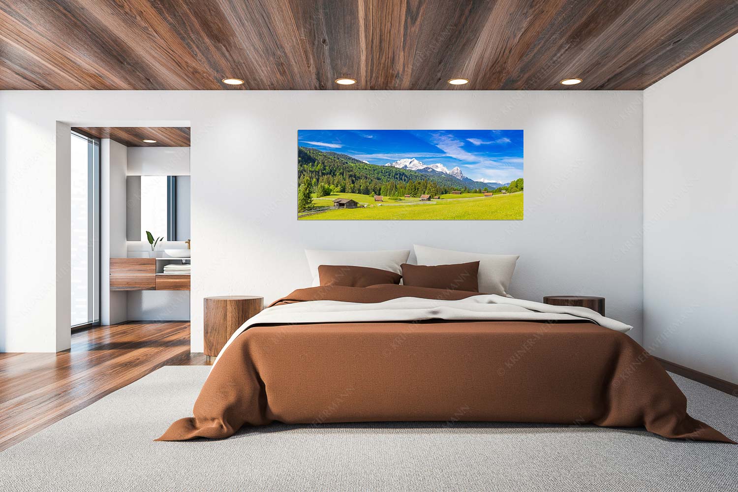 Idyllischer Zugspitzblick – Größe ca. 200x80cm, Seitenverhältnis 2,5:1 — Heustadel Alpspitze Zugspitze Waxenstein Typische Werdenfelser Landschaft mit Wiesen und Heustadeln und dem Blick zum Zugspitzmassiv - Idyllischer Zugspitzblick - Größe ca. 200x80cm, Seitenverhältnis 2,5:1 - Heustadel Alpspitze Zugspitze Waxenstein - weitere Infos unter https://www.kriner-weiermann.de
