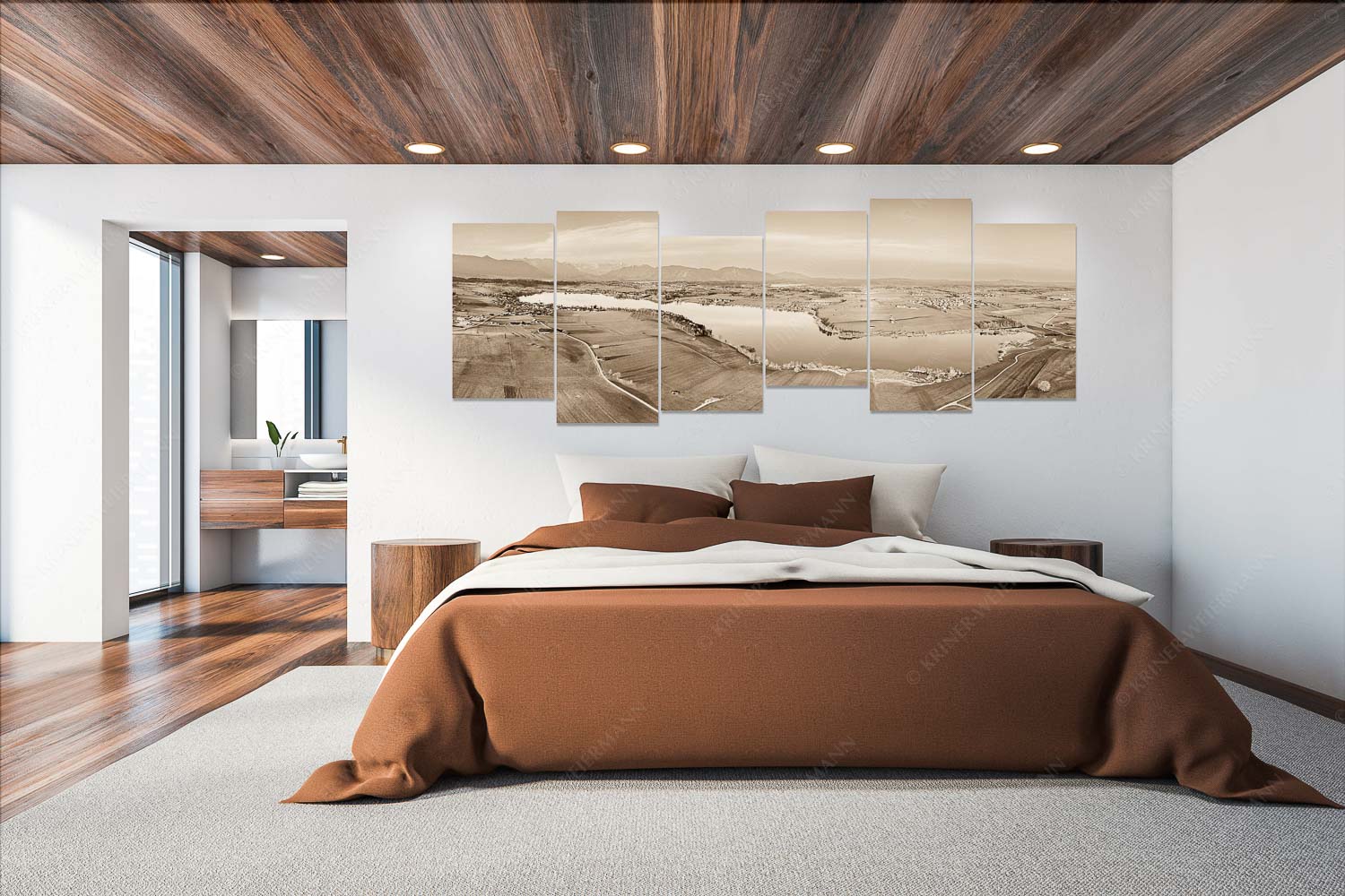 Blick über den Riegsee ins Werdenfelser Land - Im Blauen Land - 6er Split, Größe ca. 280x112cm, Seitenverhältnis 2,5:1 - Riegsee - weitere Infos unter https://www.kriner-weiermann.de