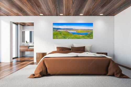 Blick über den Riegsee ins Werdenfelser Land - Im Blauen Land - Größe ca. 200x80cm, Seitenverhältnis 2,5:1 - Riegsee - weitere Infos unter https://www.kriner-weiermann.de