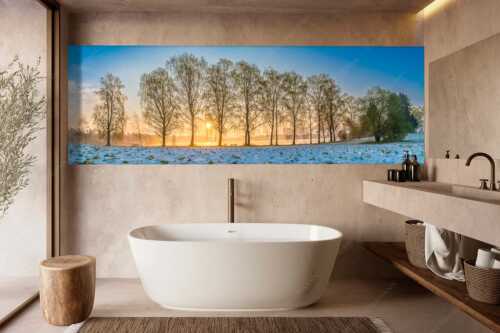Blick über den Staffelsee in Uffing in den Sonnenaufgang - In der Früh - Größe ca. 300x100cm, Seitenverhältnis 3:1 - Uffing am Staffelsee - weitere Infos unter https://www.kriner-weiermann.de