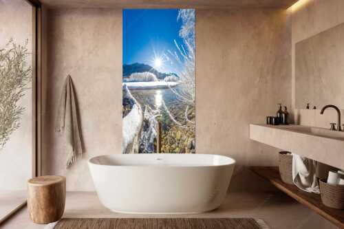 Blick über die winterliche Isar zum Soiern- und Karwendelgebirge - Isarstern - Größe ca. 100x200cm, Seitenverhältnis 1:2 - Isar bei Krün mit Karwendel - weitere Infos unter https://www.kriner-weiermann.de