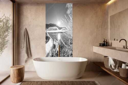 Blick über die winterliche Isar zum Soiern- und Karwendelgebirge - Isarstern - Größe ca. 100x200cm, Seitenverhältnis 1:2 - Isar bei Krün mit Karwendel - weitere Infos unter https://www.kriner-weiermann.de