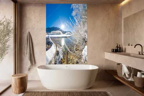 Blick über die winterliche Isar zum Soiern- und Karwendelgebirge - Isarstern - Größe ca. 160x240cm, Seitenverhältnis 2:3 - Isar bei Krün mit Karwendel - weitere Infos unter https://www.kriner-weiermann.de