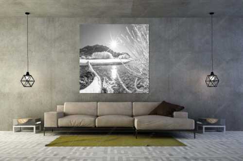 Blick über die winterliche Isar zum Soiern- und Karwendelgebirge - Isarstern - Größe ca. 160x160cm, Seitenverhältnis 1:1 - Isar bei Krün mit Karwendel - weitere Infos unter https://www.kriner-weiermann.de