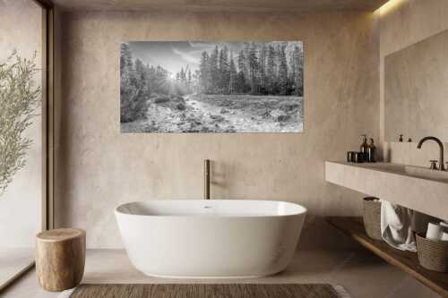 Die Nebelstimmung mit den ersten Sonnenstrahlen verleihen einen ganz besonderen Flair - Isarursprung I - Größe ca. 180x90cm, Seitenverhältnis 2:1 - Isarquelle im Karwendelgebirge - weitere Infos unter https://www.kriner-weiermann.de