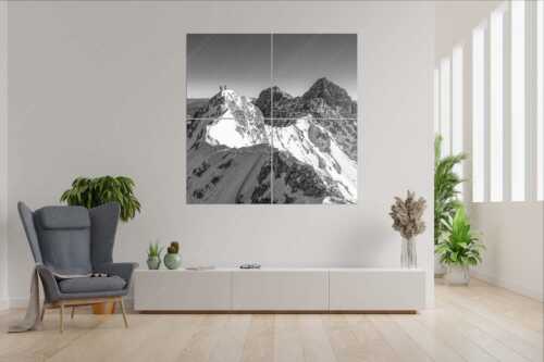 Mühsam gestaltet sich die Kletterei auf dem Jubiläusgrat im Winter - Jubigrat Winter - 4er Split, Größe ca. 180x180cm, Seitenverhältnis 1:1 - Zwischen Alpspitze und Zugspitze - weitere Infos unter https://www.kriner-weiermann.de