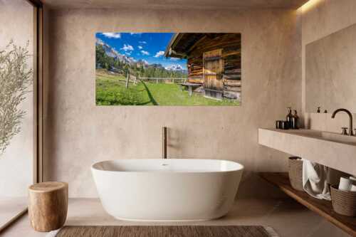 Vom Schachen bis zum Gamsanger gibt es auf der Wetterstein-Nordseite einiges zu entdecken - Kämialm - Größe ca. 180x90cm, Seitenverhältnis 2:1 - Almhütte im Wettersteingebirge - weitere Infos unter https://www.kriner-weiermann.de