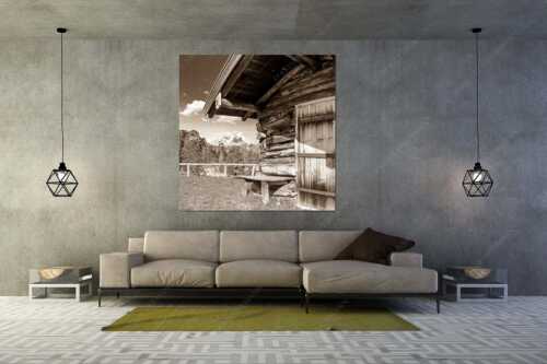 Vom Schachen bis zum Gamsanger gibt es auf der Wetterstein-Nordseite einiges zu entdecken - Kämialm - Größe ca. 160x160cm, Seitenverhältnis 1:1 - Almhütte im Wettersteingebirge - weitere Infos unter https://www.kriner-weiermann.de