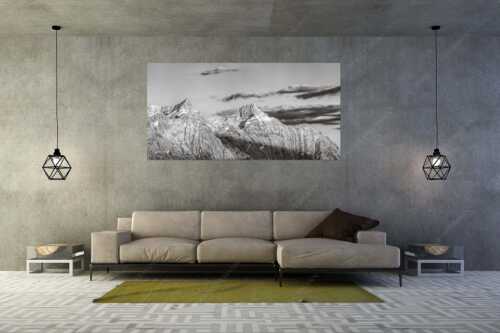 Kaltwasserkar-, und Birkkarspitze im Karwendel angezuckert Anfang August - Karwendelgrößen - Größe ca. 200x100cm, Seitenverhältnis 2:1 - Kaltwasserkarspitze und Birkkarspitze - weitere Infos unter https://www.kriner-weiermann.de
