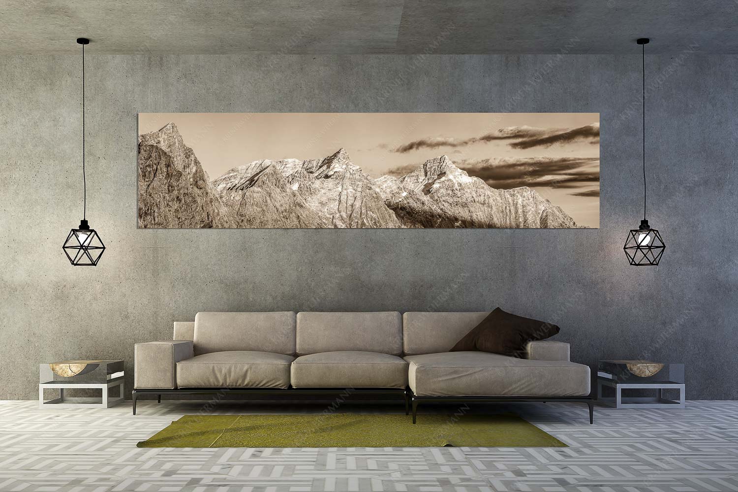 Kaltwasserkar-, und Birkkarspitze im Karwendel angezuckert Anfang August - Karwendelgrößen - Größe ca. 320x80cm, Seitenverhältnis 4:1 - Kaltwasserkarspitze und Birkkarspitze - weitere Infos unter https://www.kriner-weiermann.de