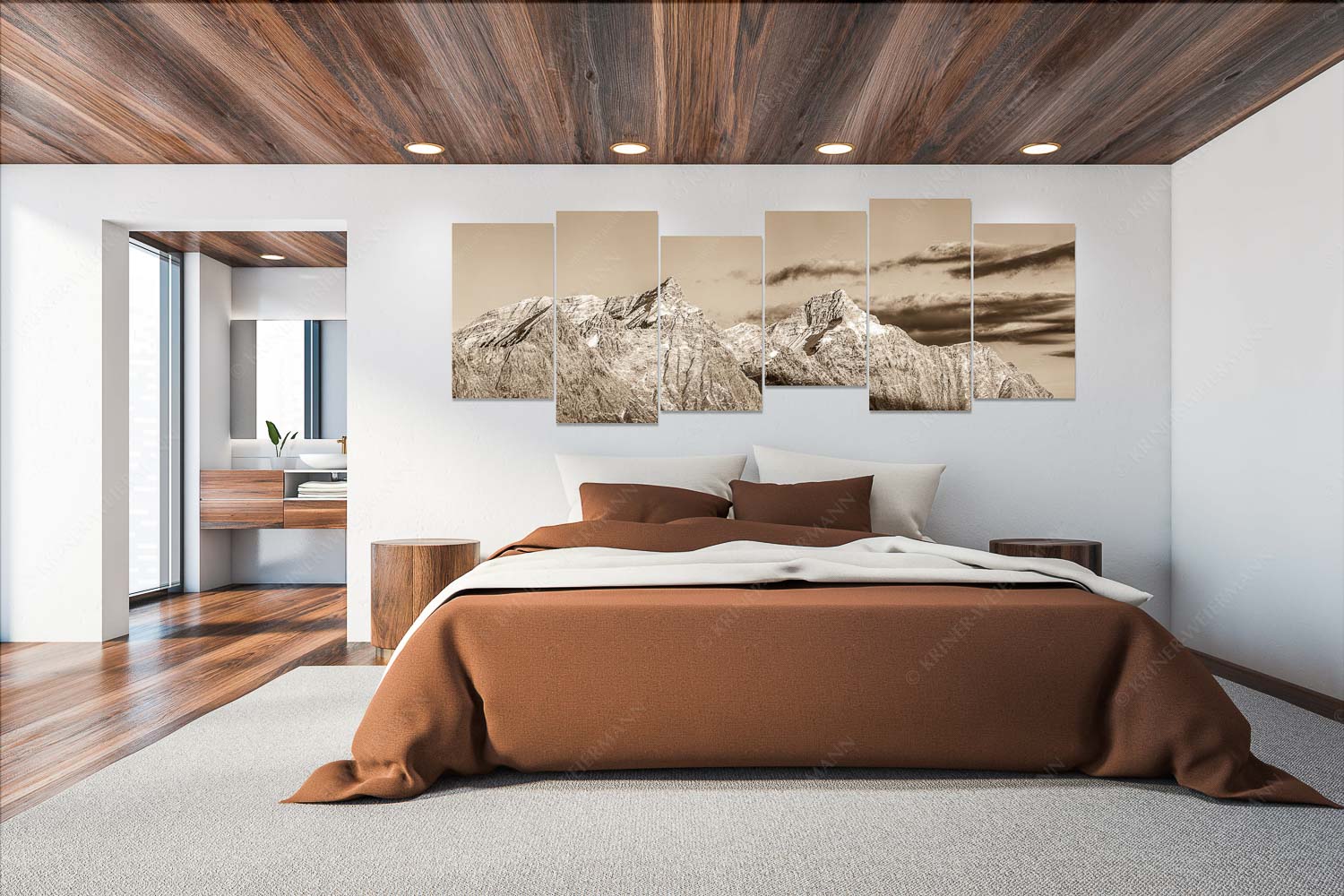 Karwendelgrößen – 6er Split, Größe ca. 280x112cm, Seitenverhältnis 2,5:1 — Kaltwasserkarspitze und Birkkarspitze Kaltwasserkar-, und Birkkarspitze im Karwendel angezuckert Anfang August - Karwendelgrößen - 6er Split, Größe ca. 280x112cm, Seitenverhältnis 2,5:1 - Kaltwasserkarspitze und Birkkarspitze - weitere Infos unter https://www.kriner-weiermann.de