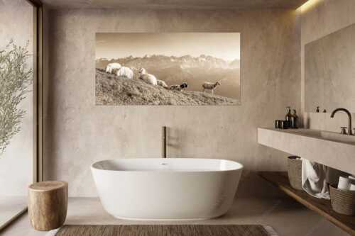 Bergschafe auf dem Schafreiter mit Blick zum Karwendelhauptkamm - Karwendelprominenz II - Größe ca. 180x90cm, Seitenverhältnis 2:1 - Schafe im Karwendel - weitere Infos unter https://www.kriner-weiermann.de