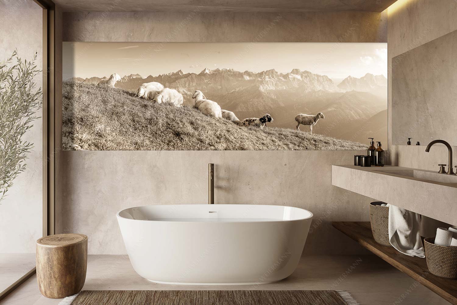 Karwendelprominenz II – Größe ca. 300x100cm, Seitenverhältnis 3:1 — Schafe im Karwendel Bergschafe auf dem Schafreiter mit Blick zum Karwendelhauptkamm - Karwendelprominenz II - Größe ca. 300x100cm, Seitenverhältnis 3:1 - Schafe im Karwendel - weitere Infos unter https://www.kriner-weiermann.de