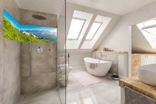 Bergschafe auf dem Schafreiter mit Blick zum Karwendelhauptkamm - Karwendelprominenz II - Größe ca. 240x60cm, Seitenverhältnis 4:1 - Schafe im Karwendel - weitere Infos unter https://www.kriner-weiermann.de