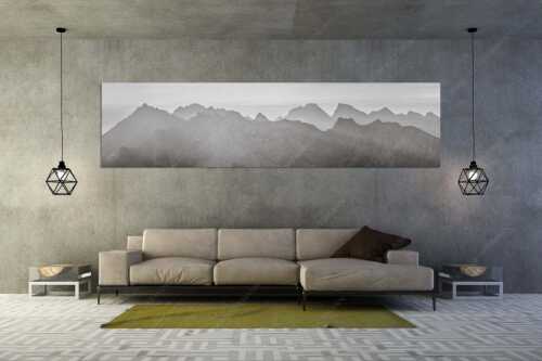 Blick auf das westliche Karwendel bei Sonnenaufgang - Karwendelseite - Größe ca. 320x80cm, Seitenverhältnis 4:1 - Karwendelgipfel Sonnenaufgang - weitere Infos unter https://www.kriner-weiermann.de