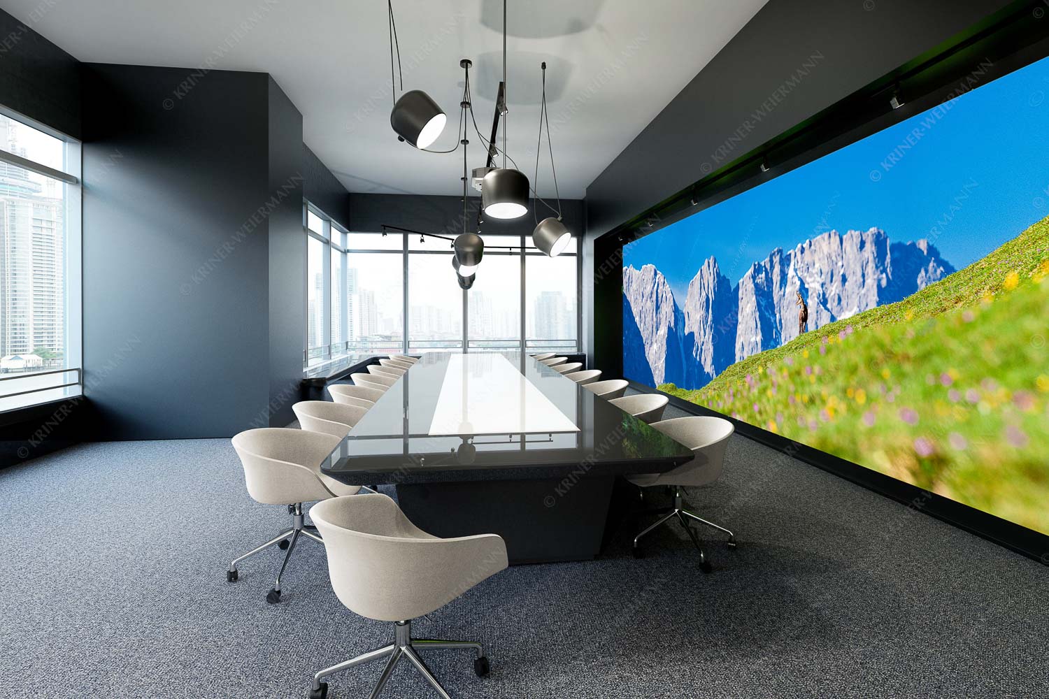 Kimmbebba – Größe ca. 600x200cm, Seitenverhältnis 3:1 — Gams im Karwendel Gams auf Frühlingswiese mit Dreizinkenspitze im Karwendelgebirge - Kimmbebba - Größe ca. 600x200cm, Seitenverhältnis 3:1 - Gams im Karwendel - weitere Infos unter https://www.kriner-weiermann.de