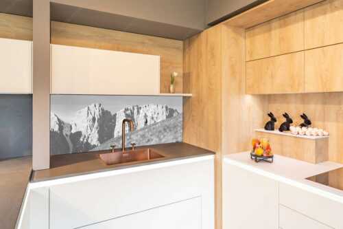 Gams auf Frühlingswiese mit Dreizinkenspitze im Karwendelgebirge - Kimmbebba - Größe ca. 150x60cm, Seitenverhältnis 2,5:1 - Gams im Karwendel - weitere Infos unter https://www.kriner-weiermann.de