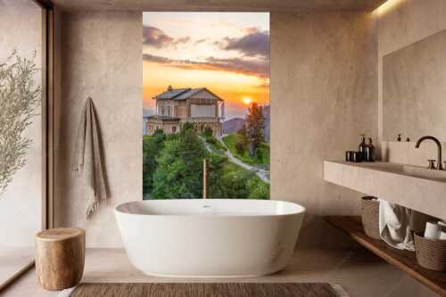 Nur an den längsten Tagen sieht man die Sonne am Horizont aufgehen - Königliche Aussicht - Größe ca. 160x240cm, Seitenverhältnis 2:3 - Sonnenaufgang am Schachenschloss - weitere Infos unter https://www.kriner-weiermann.de