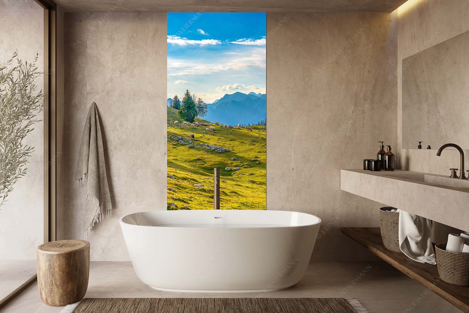 Bergschafe mit Blick von der Kuhalm zum Soierngebirge - Kuhalmschaflan - Größe ca. 100x200cm, Seitenverhältnis 1:2 - Schafe auf der Kuhalm im Estergebirge - weitere Infos unter https://www.kriner-weiermann.de