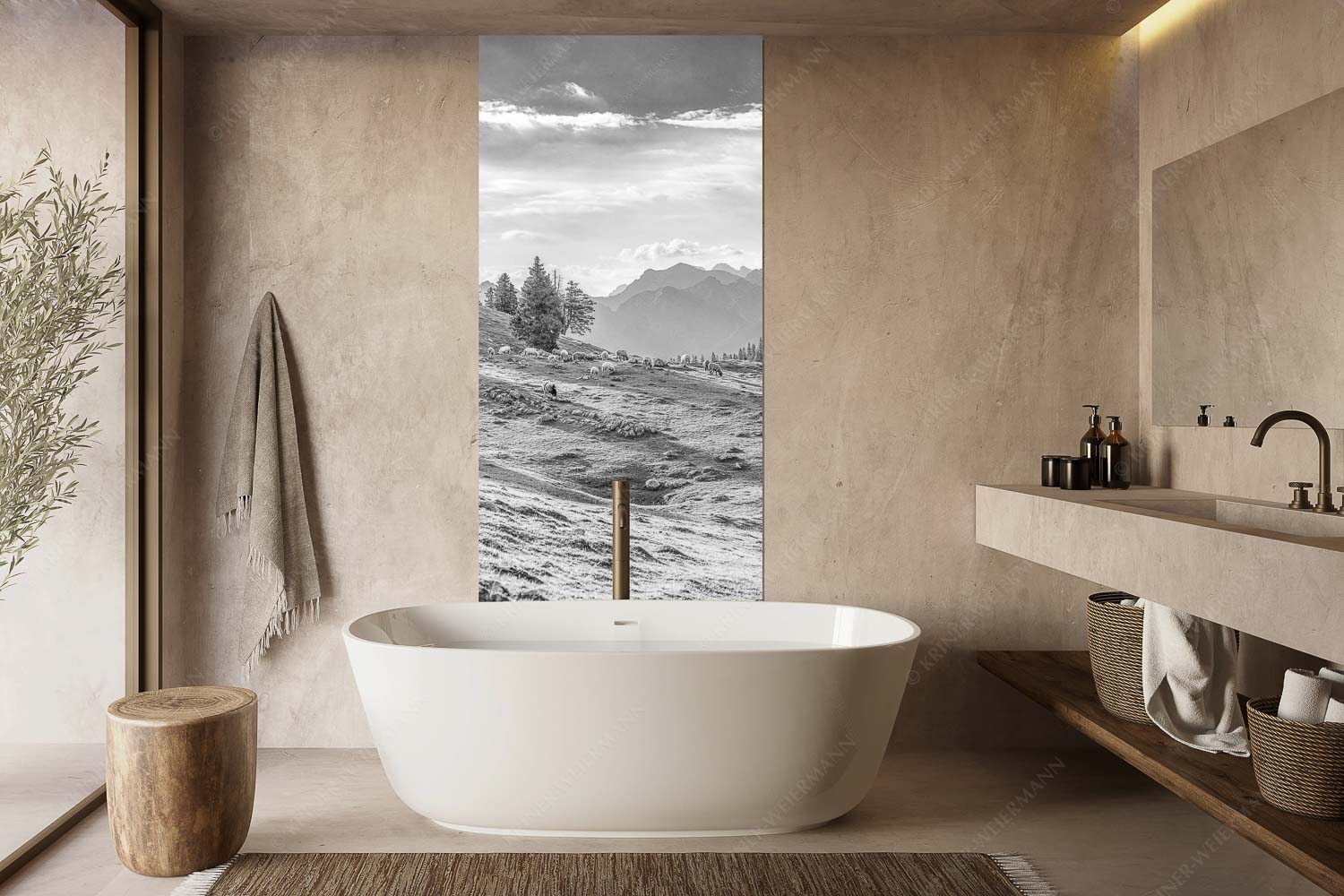 Bergschafe mit Blick von der Kuhalm zum Soierngebirge - Kuhalmschaflan - Größe ca. 100x200cm, Seitenverhältnis 1:2 - Schafe auf der Kuhalm im Estergebirge - weitere Infos unter https://www.kriner-weiermann.de