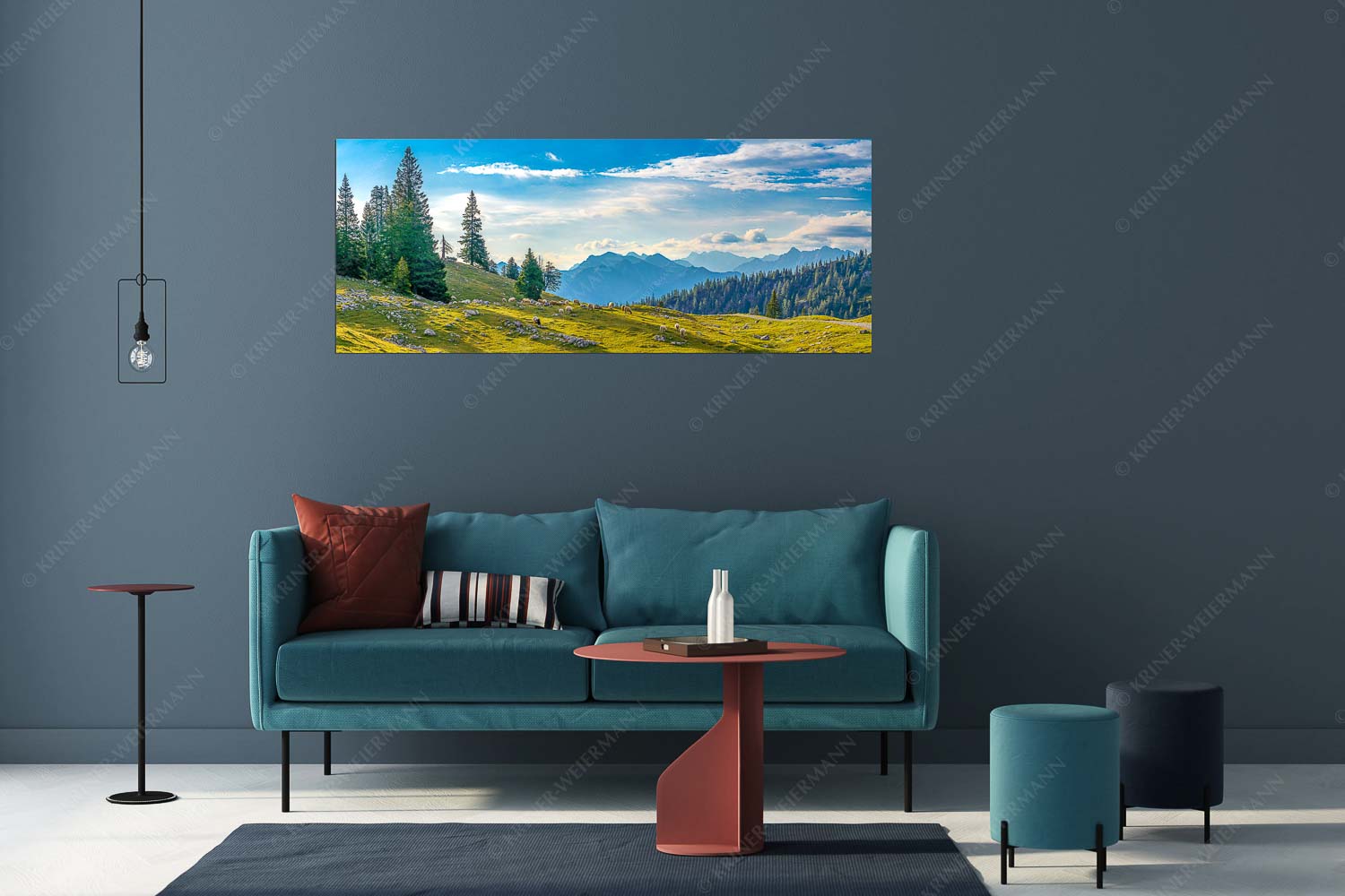 Bergschafe mit Blick von der Kuhalm zum Soierngebirge - Kuhalmschaflan - Größe ca. 175x70cm, Seitenverhältnis 2,5:1 - Schafe auf der Kuhalm im Estergebirge - weitere Infos unter https://www.kriner-weiermann.de