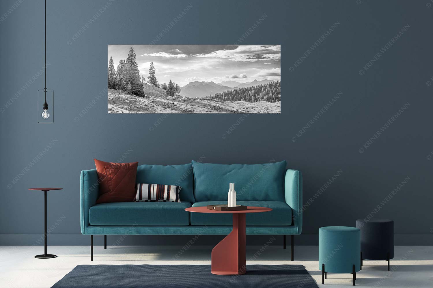 Bergschafe mit Blick von der Kuhalm zum Soierngebirge - Kuhalmschaflan - Größe ca. 175x70cm, Seitenverhältnis 2,5:1 - Schafe auf der Kuhalm im Estergebirge - weitere Infos unter https://www.kriner-weiermann.de