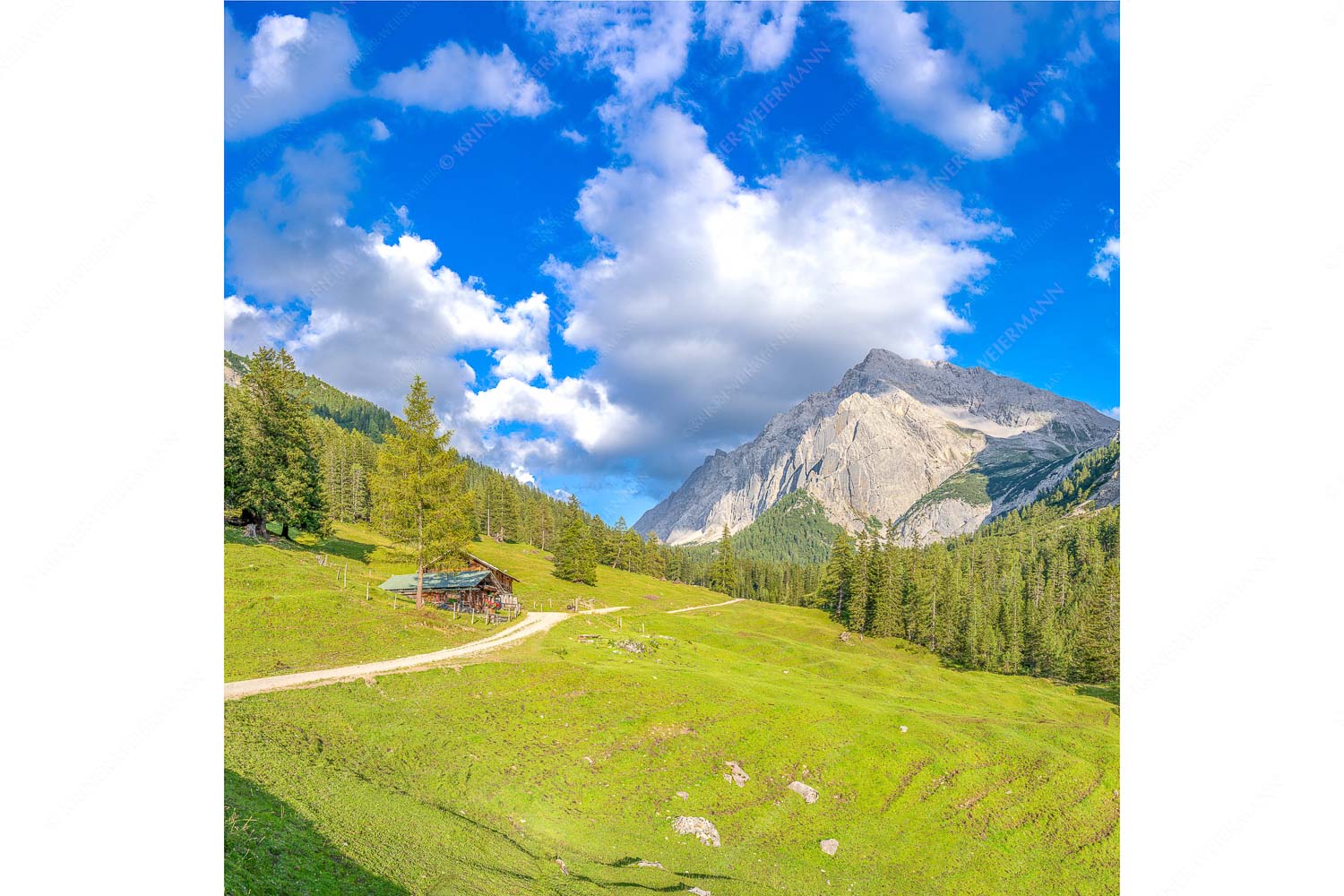 Lafatscher Niederleger – Seitenverhältnis 1:1 — Halleranger im Karwendel Lafatscher Niederlegeralm mit Blick zum Halleranger mit Speckkarspitze im Karwendelgebirge