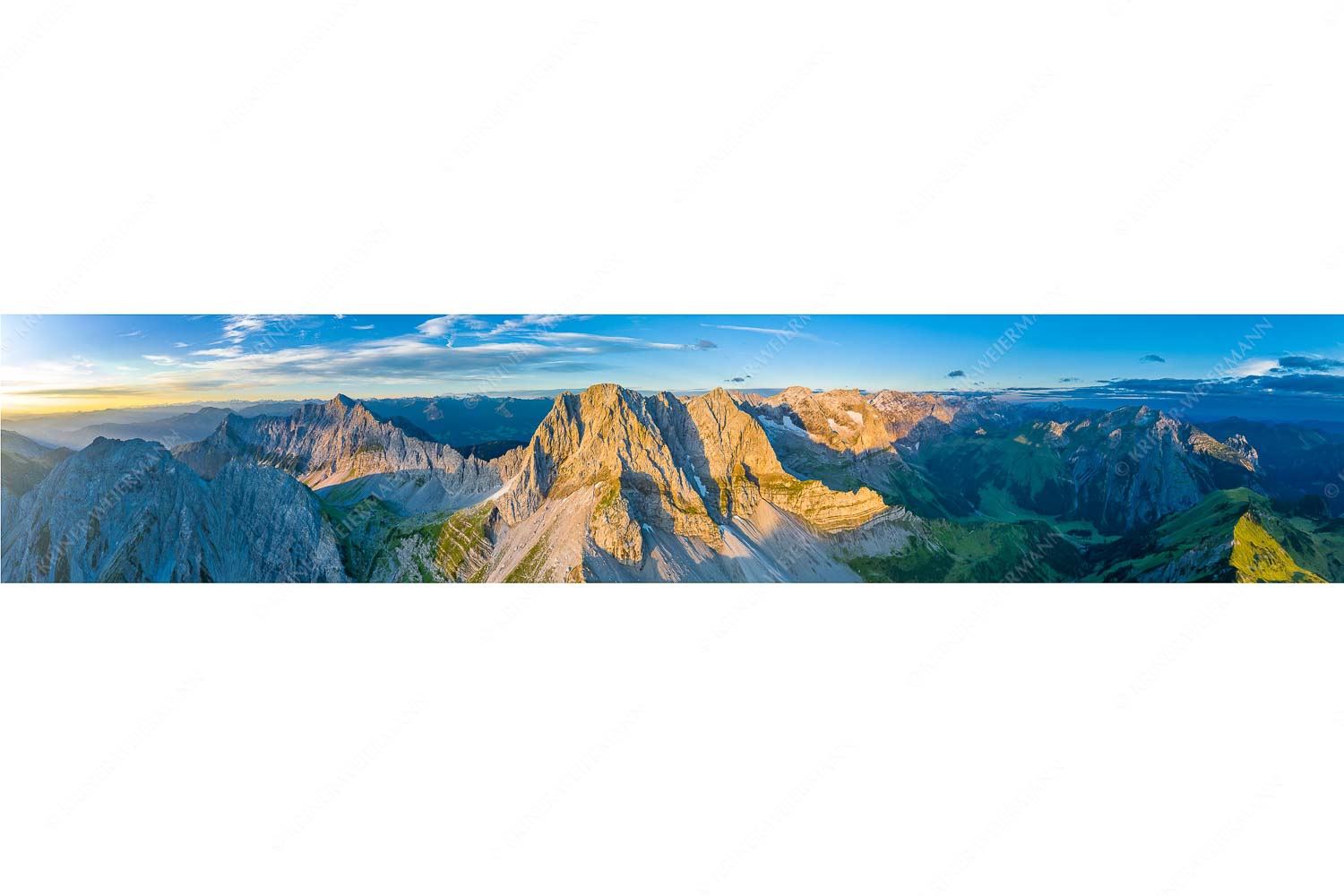 Lamsen- und Spritzkarspitze – Seitenverhältnis 5:1 — Karwendel Erstes Tageslicht an der Lamsenspitze und Spritzkarspitze und am Karwendelhauptkamm