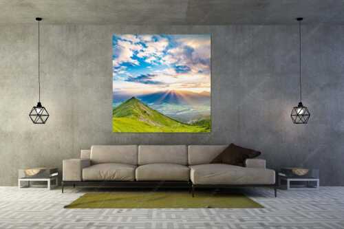 Blick am Seinskopf vorbei über das Obere Isartal zum Sonnenuntergang im Estergebirge - Letzte Sonnenstrahlen - Größe ca. 160x160cm, Seitenverhältnis 1:1 - Seinskopf Krün und Wallgau - weitere Infos unter https://www.kriner-weiermann.de