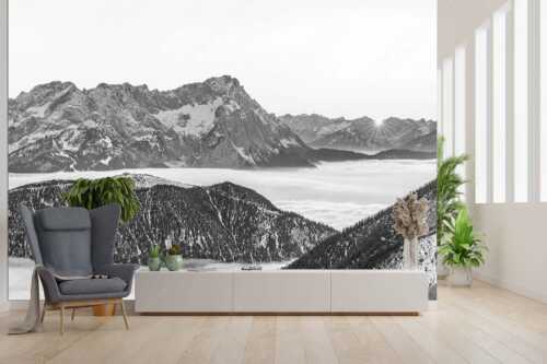 Blick aus dem Estergebirge über Nebelmeer und Wank zum Zugspitzmassiv - Letzter Blitzer - Größe ca. 300x200cm, Seitenverhältnis 3:2 - Zugspitze Sonnenuntergang - weitere Infos unter https://www.kriner-weiermann.de