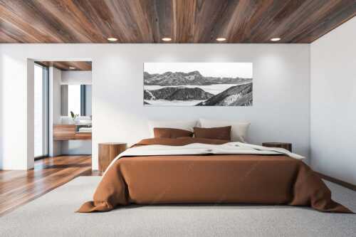 Blick aus dem Estergebirge über Nebelmeer und Wank zum Zugspitzmassiv - Letzter Blitzer - Größe ca. 200x80cm, Seitenverhältnis 2,5:1 - Zugspitze Sonnenuntergang - weitere Infos unter https://www.kriner-weiermann.de