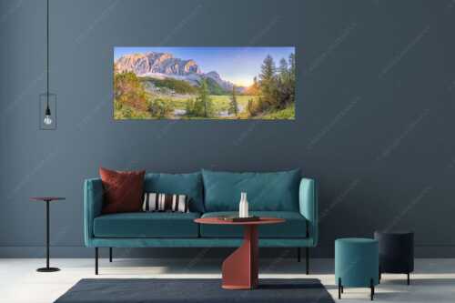 Blick zur Speckkarspitze und über den Halleranger im Karwendelgebirge - Letztes Licht am Anger - Größe ca. 175x70cm, Seitenverhältnis 2,5:1 - Halleranger mit Speckkarspitze im Karwendel - weitere Infos unter https://www.kriner-weiermann.de