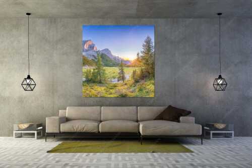Blick zur Speckkarspitze und über den Halleranger im Karwendelgebirge - Letztes Licht am Anger - Größe ca. 160x160cm, Seitenverhältnis 1:1 - Halleranger mit Speckkarspitze im Karwendel - weitere Infos unter https://www.kriner-weiermann.de