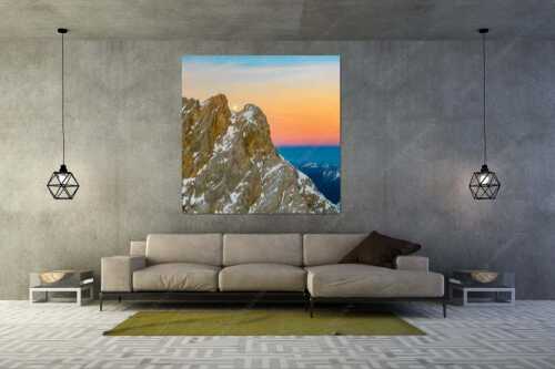 Vollmondaufgang an der Leutascher Dreitorspitze im Wettersteingebirge - Leutascher - Größe ca. 160x160cm, Seitenverhältnis 1:1 - Leutascher Dreitorspitze Vollmond - weitere Infos unter https://www.kriner-weiermann.de