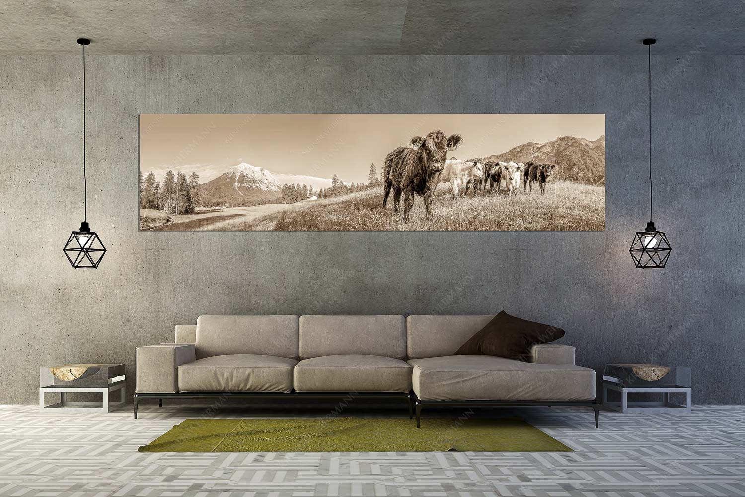 Leutascher Weide – Größe ca. 320x80cm, Seitenverhältnis 4:1 — Junge Kälber mit Hoher Munde Jungvieh in Leutasch mit Hoher Munde in den Mieminger Bergen - Leutascher Weide - Größe ca. 320x80cm, Seitenverhältnis 4:1 - Junge Kälber mit Hoher Munde - weitere Infos unter https://www.kriner-weiermann.de