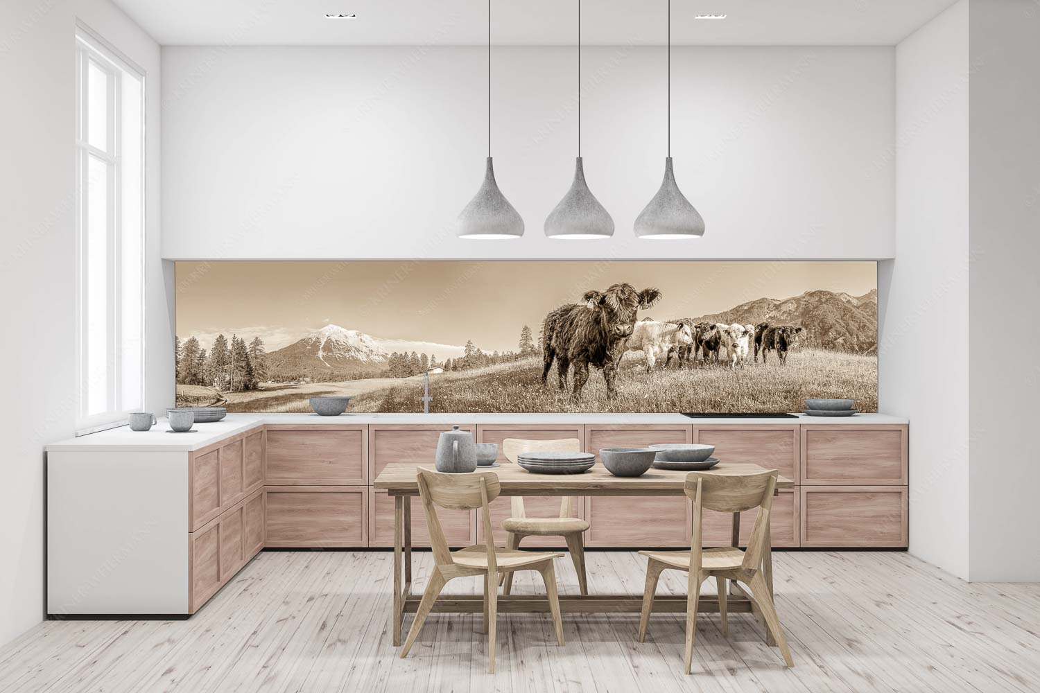 Leutascher Weide – Größe ca. 400x100cm, Seitenverhältnis 4:1 — Junge Kälber mit Hoher Munde Jungvieh in Leutasch mit Hoher Munde in den Mieminger Bergen - Leutascher Weide - Größe ca. 400x100cm, Seitenverhältnis 4:1 - Junge Kälber mit Hoher Munde - weitere Infos unter https://www.kriner-weiermann.de