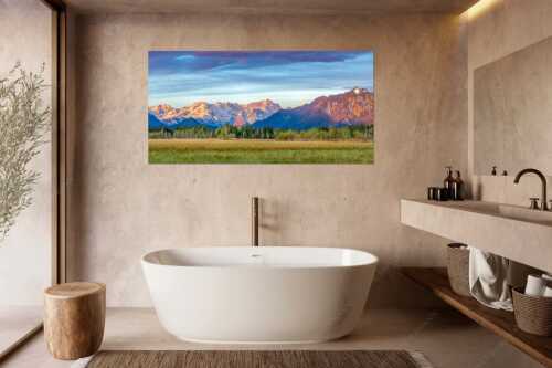 Blick von Murnau durchs Loisachtal zum Wettersteinmassiv mit Alpspitze und Zugspitze - Loisachtal - Wandbild - Größe ca. 180x90cm, Seitenverhältnis 2:1 - Murnau bis zum Wetterstein - weitere Infos unter https://www.kriner-weiermann.de