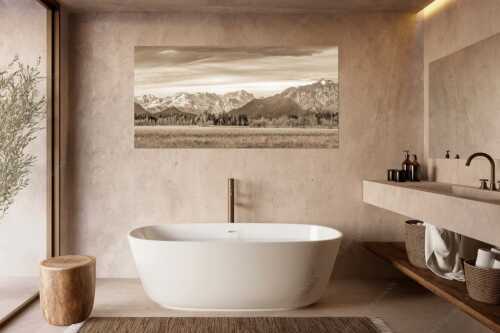 Blick von Murnau durchs Loisachtal zum Wettersteinmassiv mit Alpspitze und Zugspitze - Loisachtal - Wandbild - Größe ca. 180x90cm, Seitenverhältnis 2:1 - Murnau bis zum Wetterstein - weitere Infos unter https://www.kriner-weiermann.de