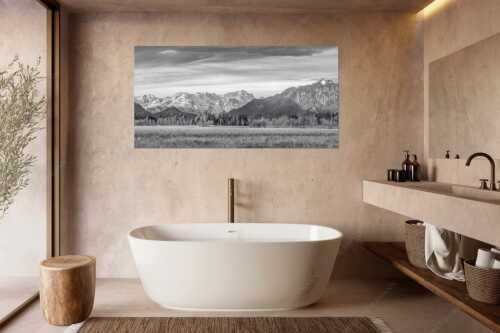 Blick von Murnau durchs Loisachtal zum Wettersteinmassiv mit Alpspitze und Zugspitze - Loisachtal - Wandbild - Größe ca. 180x90cm, Seitenverhältnis 2:1 - Murnau bis zum Wetterstein - weitere Infos unter https://www.kriner-weiermann.de